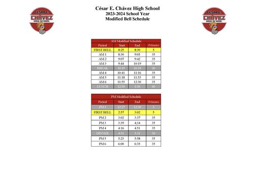 2023-2024 CCHS Bell Schedule AM and PM Modified